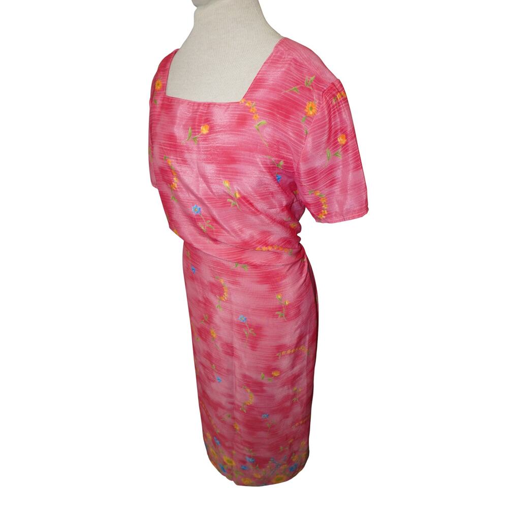 Vintage Impressions Workshop Pink Floral Midi Dress – Made in Mexico, Size Large - Picture 4 of 9